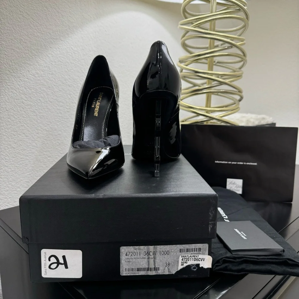 Saint Laurent YSL Opyum 110 Logo Heel Pump Patent Black 38 - Picture 10 of 10